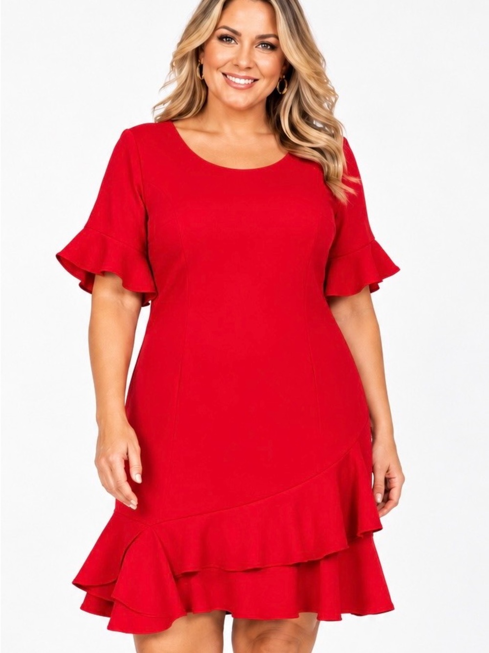 Ivanka Trump Cocktail Dress Size 16 Red Ruffle Hem Flutter Sleeves